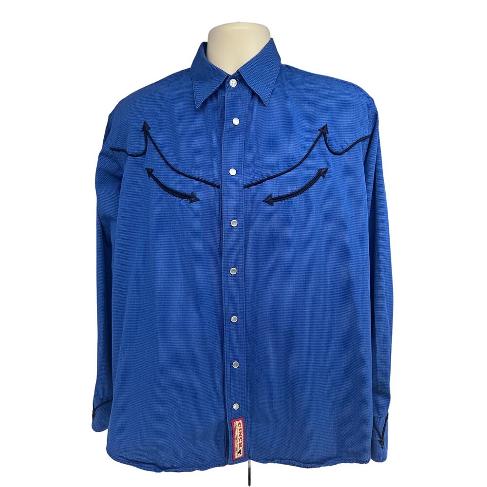 Cinch Vintage Blue Plaid Western Rockabilly Cowboy Pearl Snap Shirt Medium